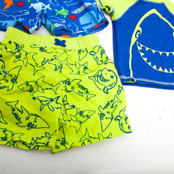 Baby Buns Shark Rash Guard Set 6 M & i Play Fish Swim Trunks UPF 50+ Lot - Picture 2 of 6